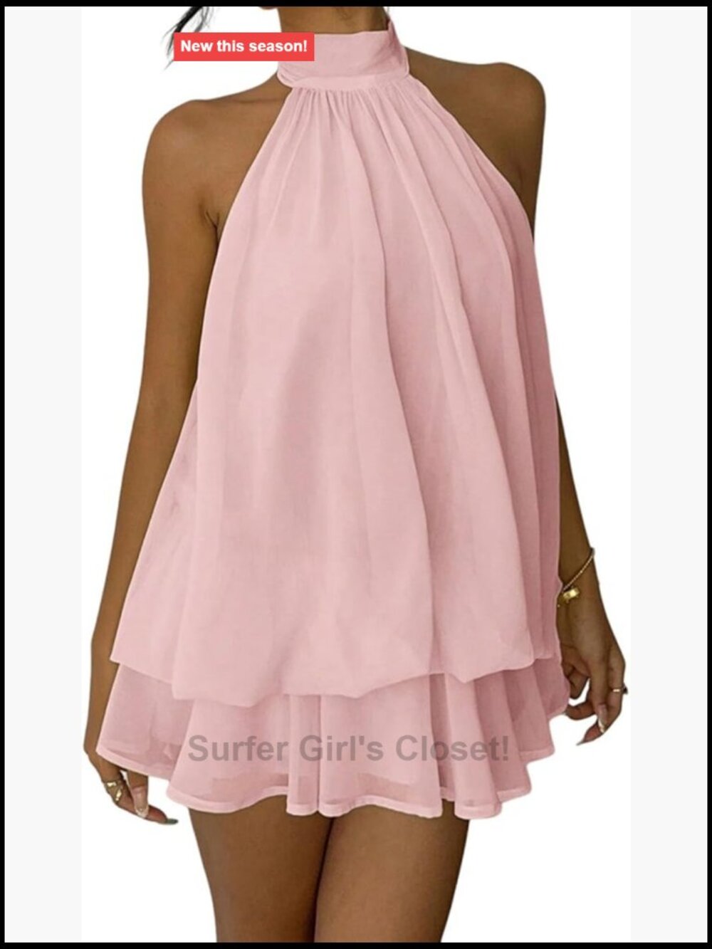 Y2K Ruffle Mesh Halter Mini Dress Sleeveless Backless Tie Summer Party